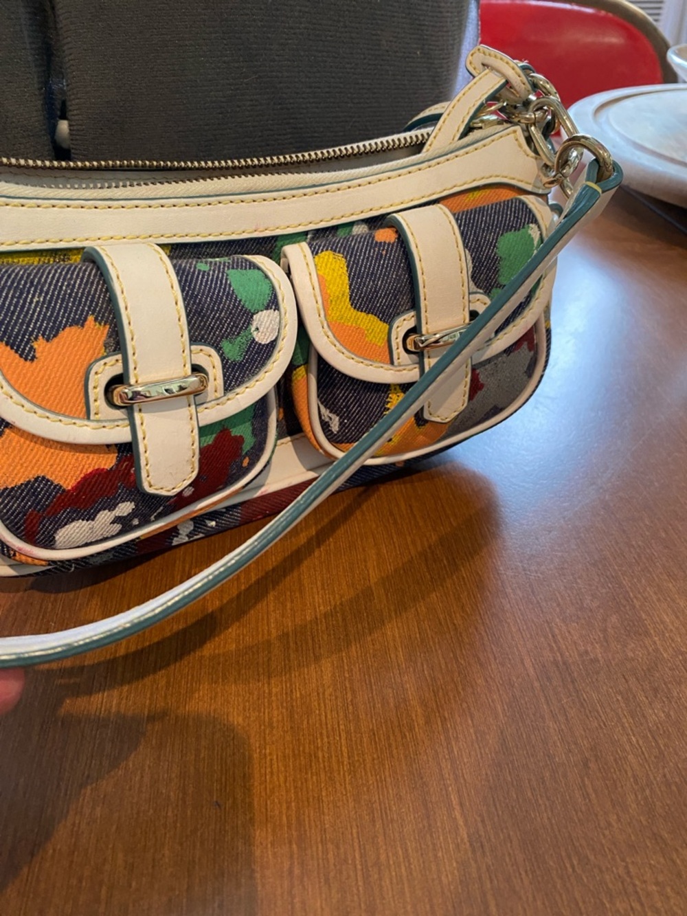Dooney & Bourke Graffiti Paint Splatter Mini Shoulder Bag Canvas and Leather - Picture 3 of 16